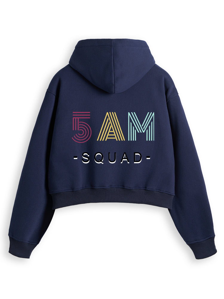5 AM SQUAD Fleece Crop Zip Up Hoodie