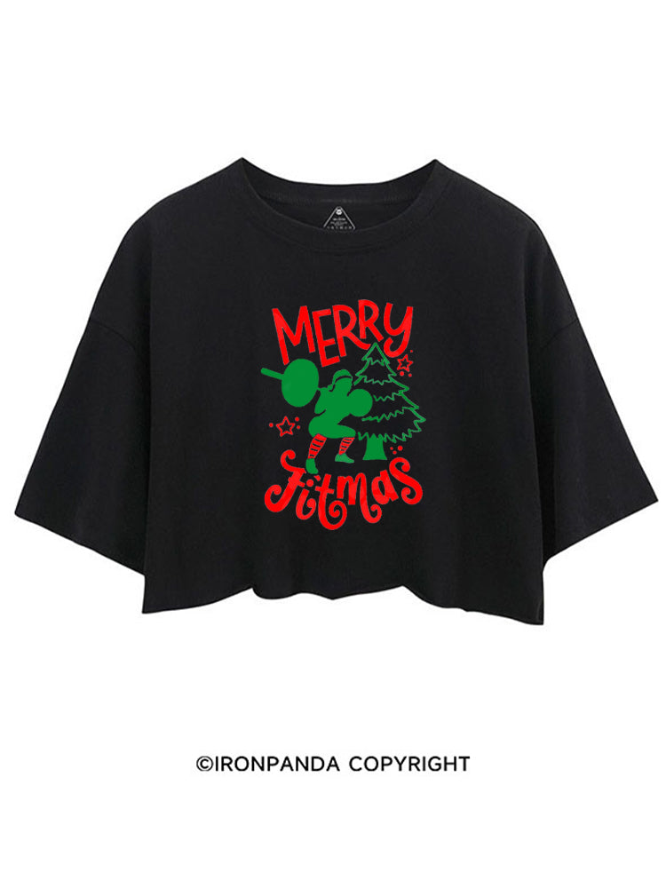 MERRY FITMAS FUNNY STRONG CHRISTMAS CROP TOPS