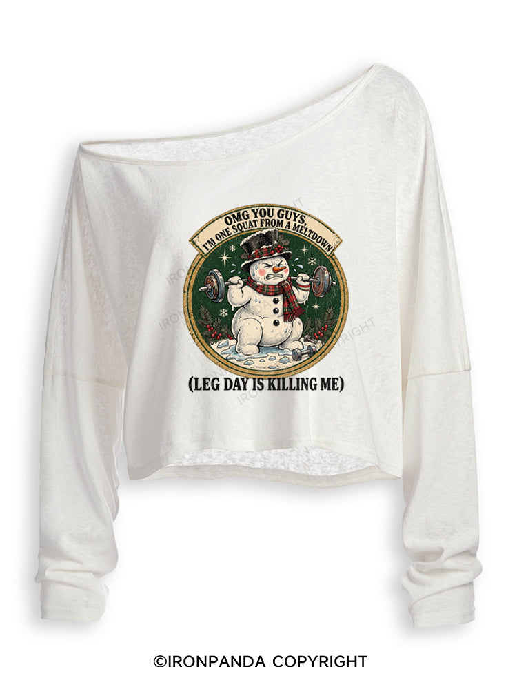 OMG YOU GUYS, I'M ONE SQUAT FROM A MELTDOWN (LEG DAY IS KILLING ME) Off Shoulder Long Sleeve Crop Top