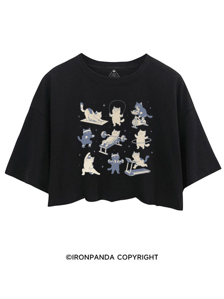 CUTE CAT LIFTING CLUB CROP TOPS
