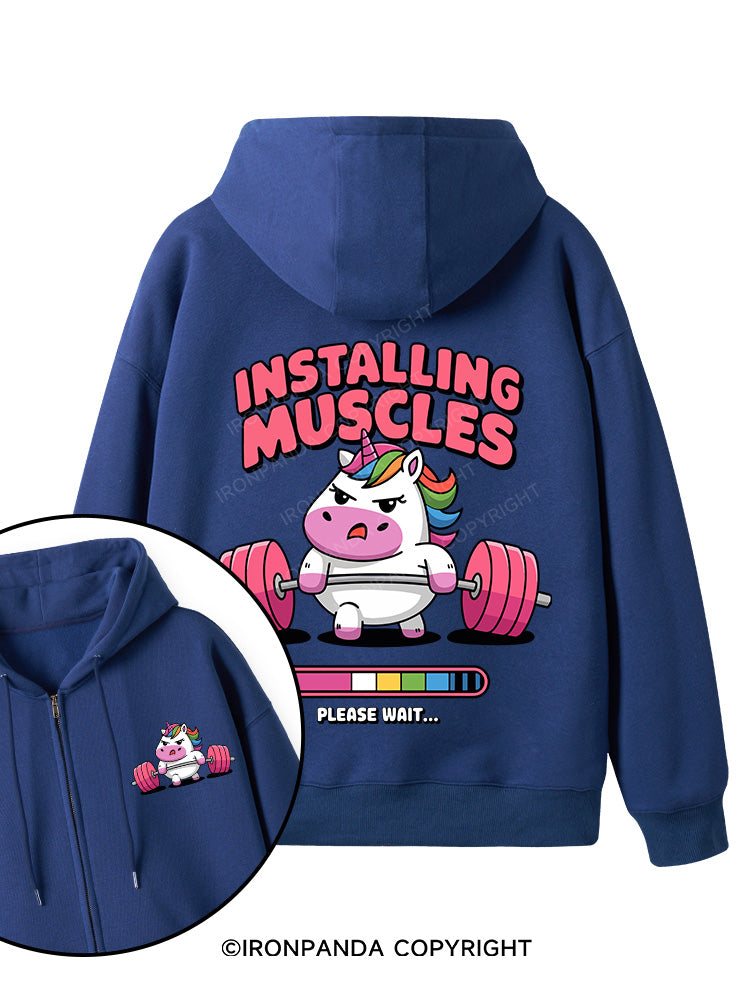 INSTALLING MUSCLES Double-Sided Printed Fleece Zip Up Hoodie