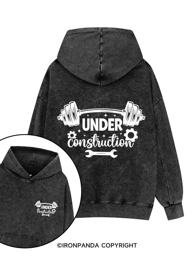 UNDER CONSTRUCTION FUNNY WORKOUT Printed Washed Gym Hoodie