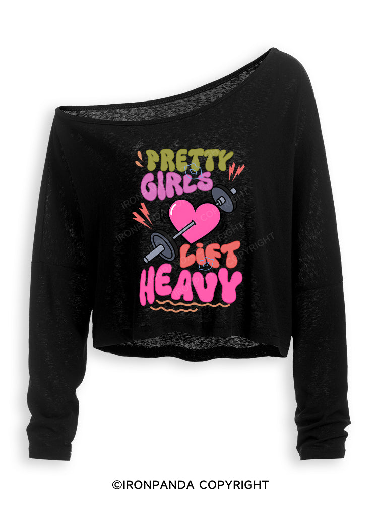 PRETTY GIRLS LIFT HEAVY Off Shoulder Long Sleeve Crop Top