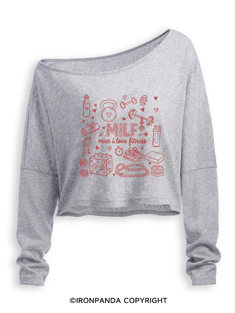 MILF man i love fitness Off Shoulder Long Sleeve Crop Top