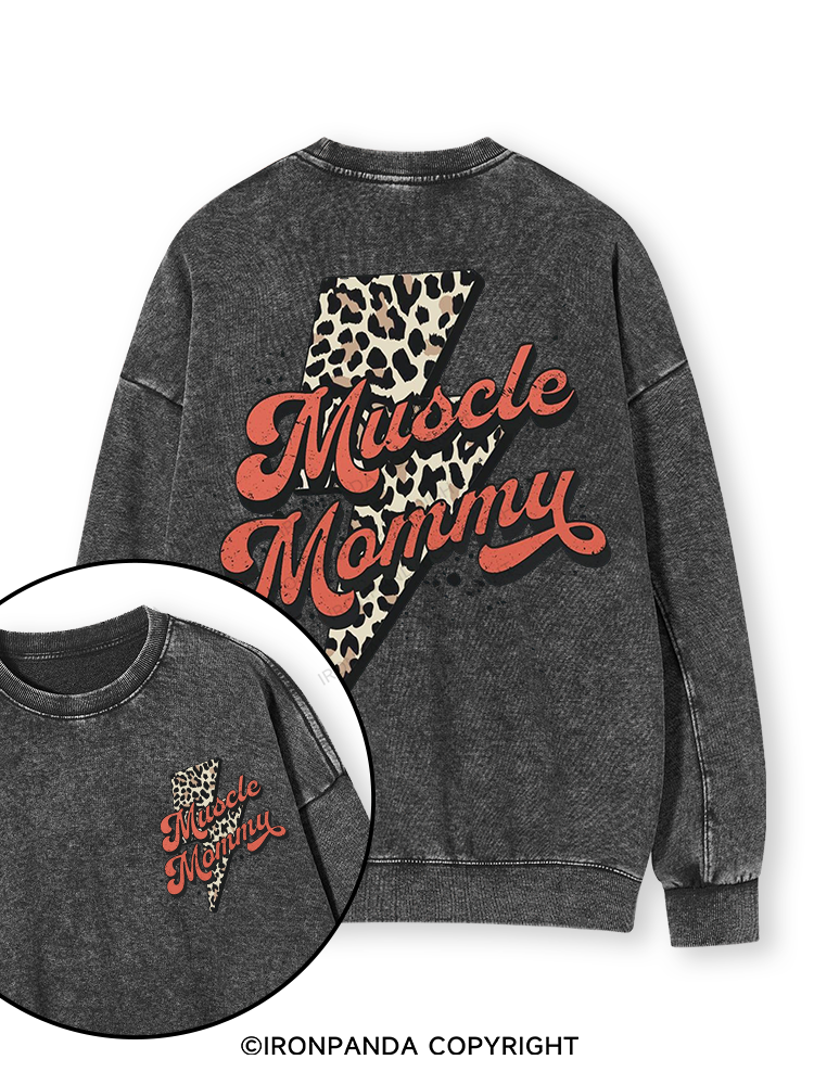 Retro Muscle Mommy Double-Sided Printed Washed Sweatshirt