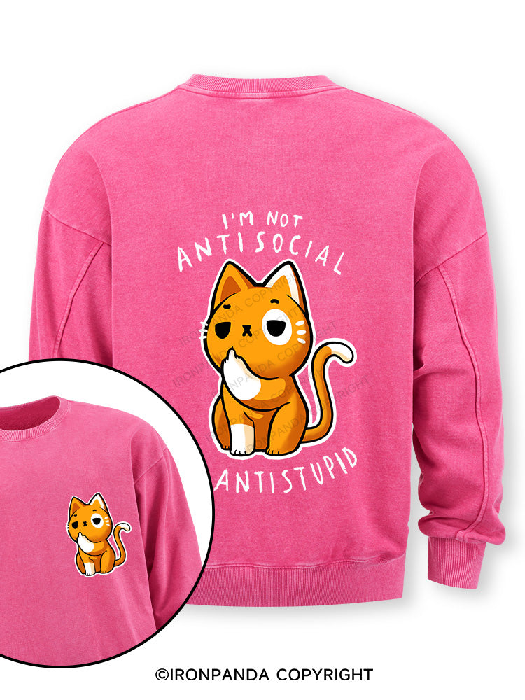 Antisocial cute Cat Double-Sided Printed Washed Sweatshirt