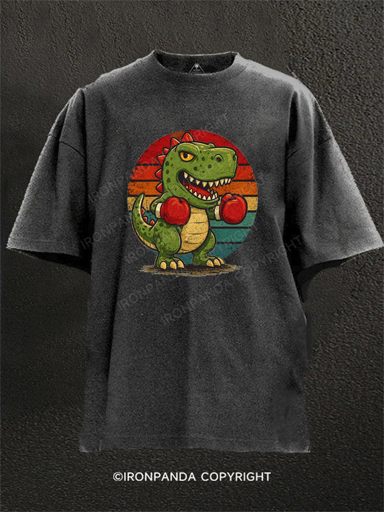 Funny Dinosaur with Boxing Gloves Washed Gym Shirt