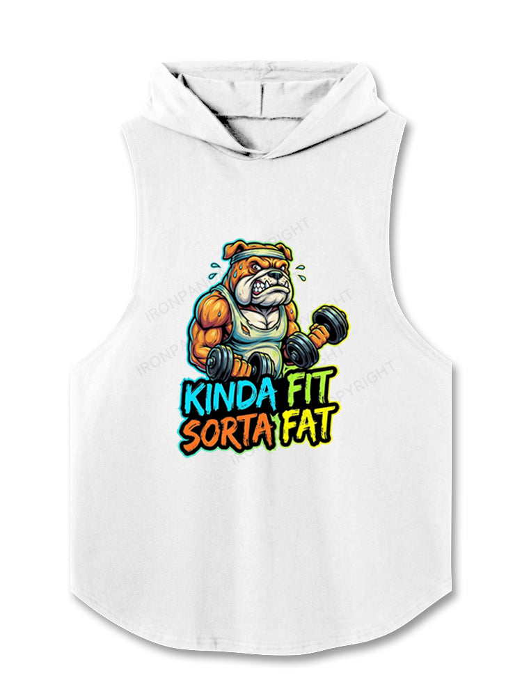 Kinda Fit Sorta Fat Funny Bulldog Weightlifting Hooded Tank