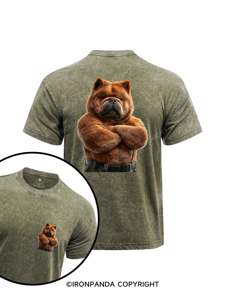 Muscular Chow Chow  printed  Washed Gym Shirt