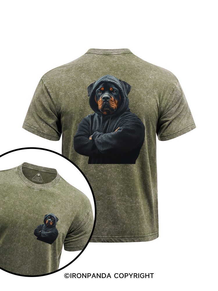 Muscular Rottweiler printed  Washed Gym Shirt