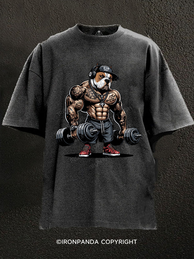 bulldog weightlifting Washed Gym Shirt