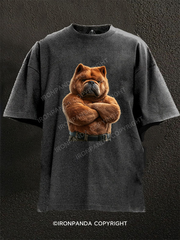 Muscular Chow Chow  Washed Gym Shirt