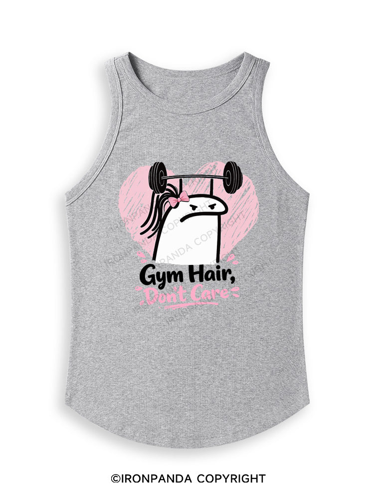 Gym Hair Don't Care Funny Gym Fitted Tank Top