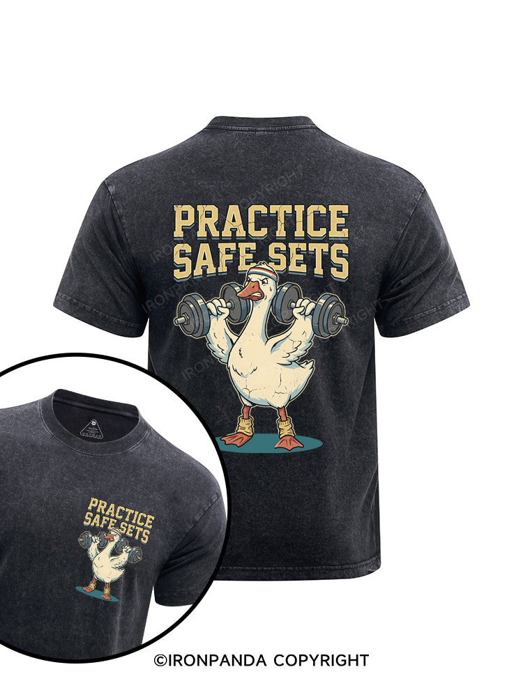 Funny Goose Gym Practice Safe Sets Workout Printed Washed Gym Shirt