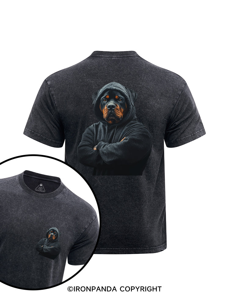Muscular Rottweiler printed  Washed Gym Shirt