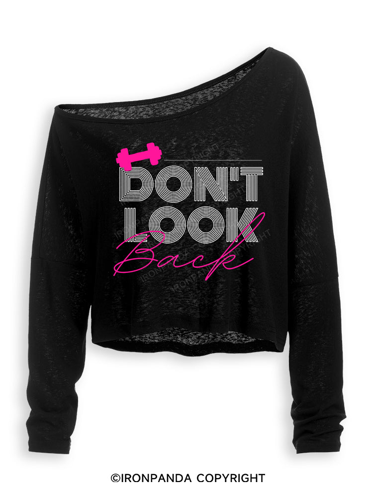 DON'T LOOK BACK GYM LIFE Off Shoulder Long Sleeve Crop Top
