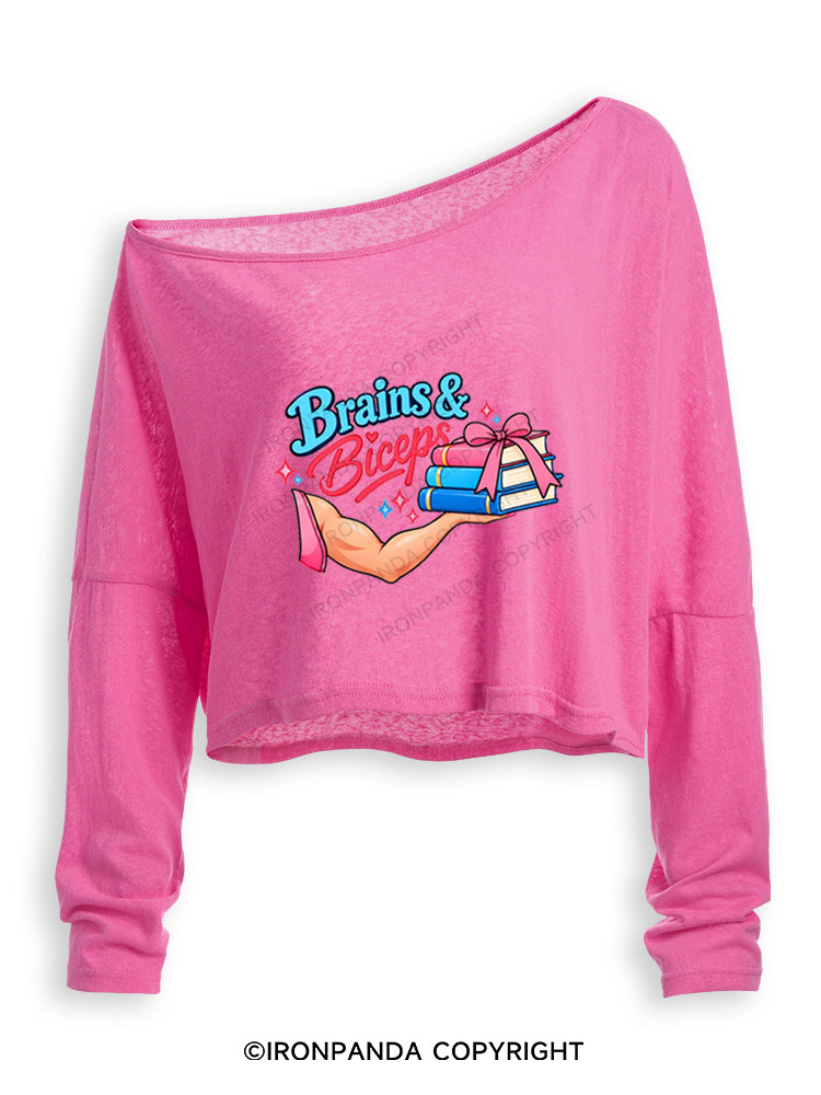BRAINS & BICEPS Off Shoulder Long Sleeve Crop Top
