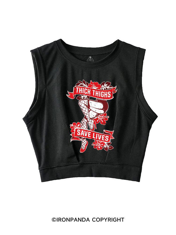THICK THIGHS SAVE LIVES GYM SLEEVELESS CROP TOPS