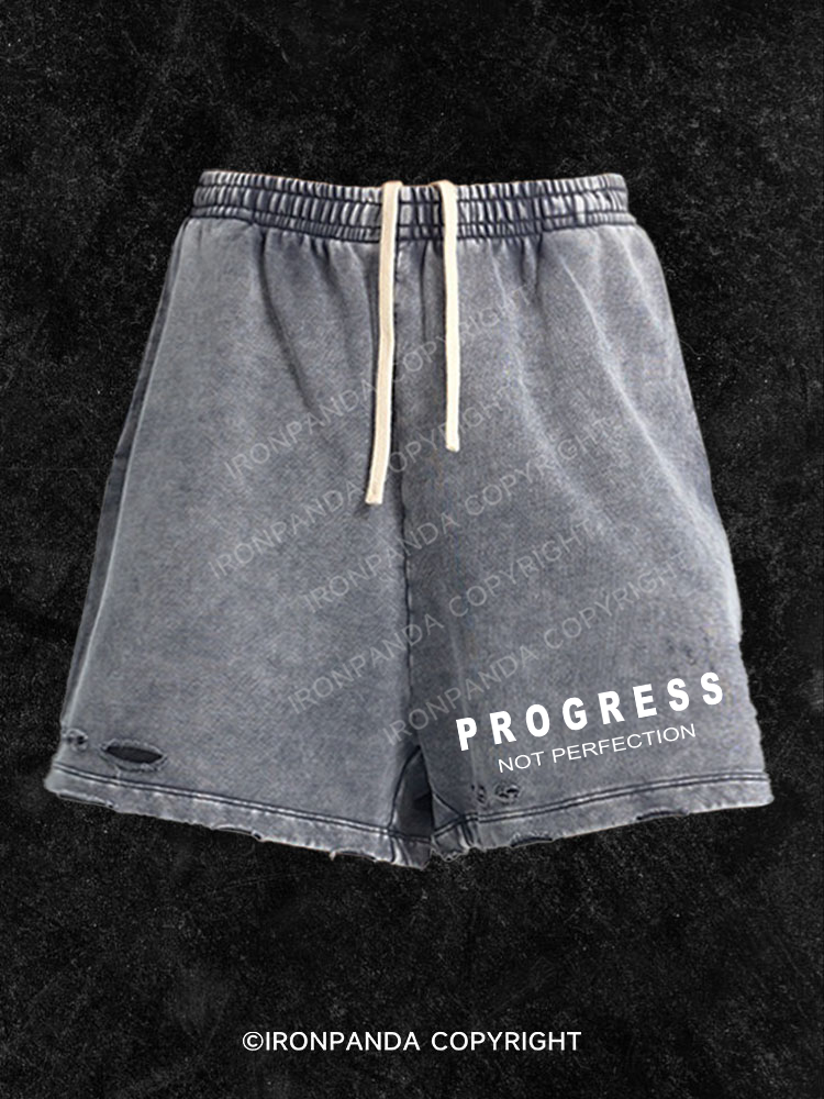 progress not perfection Washed Gym Shorts