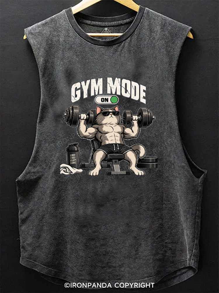 Gym Mode On Workout Cat Scoop Bottom Cotton Tank