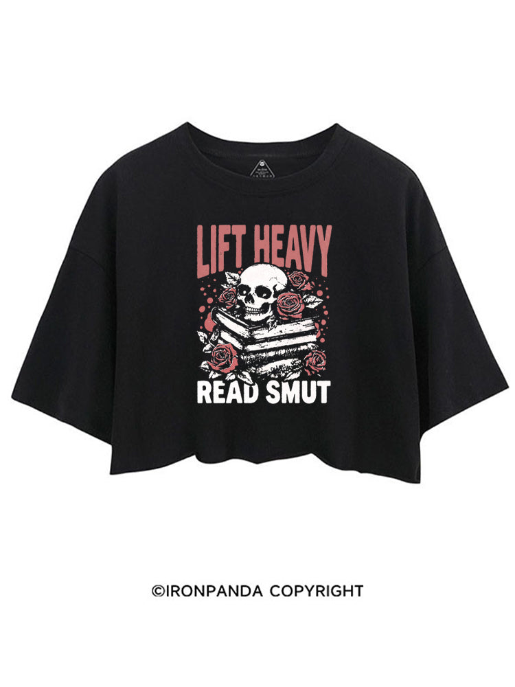 LIFT HEAVY READ SMUT ROSY SKULL CROP TOPS