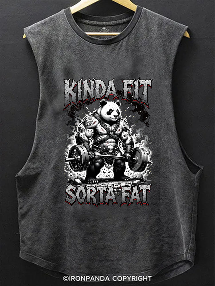 Humorous Panda Weightlifter Fitness Kinda Fit Sorta Fat Scoop Bottom Cotton Tank