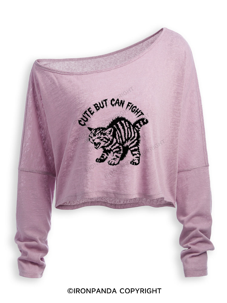 CUTE BUT CAN FIGHT Off Shoulder Long Sleeve Crop Top