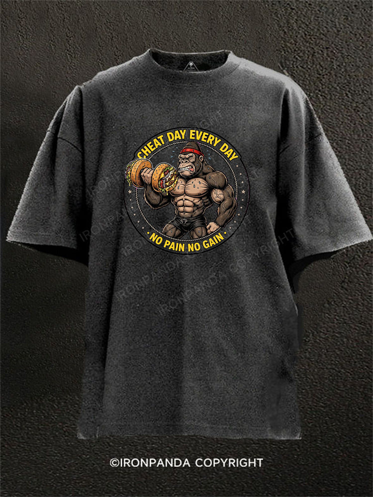 Cheat Day Every Day Gorilla Funny Washed Gym Shirt