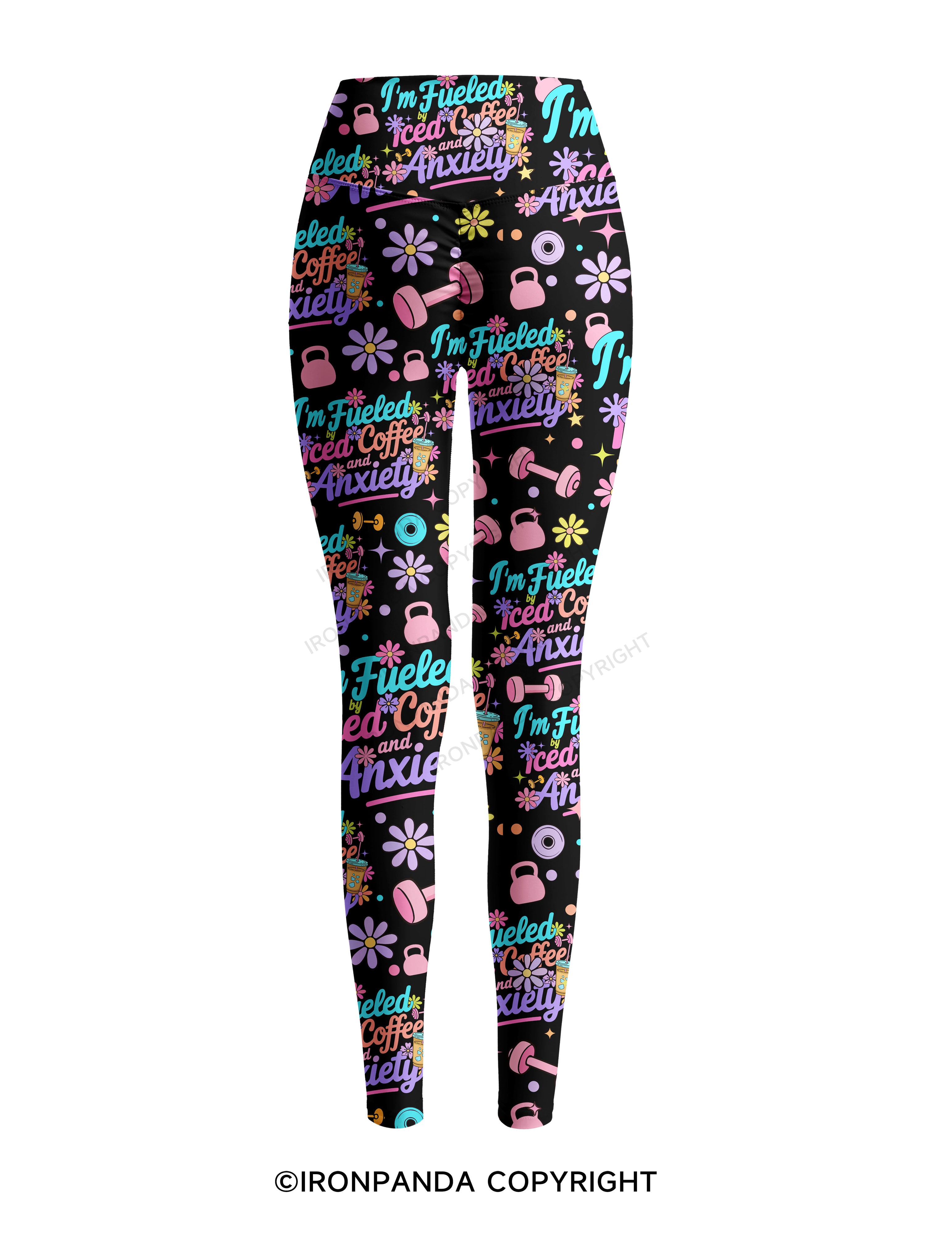 Fueled by Iced Coffee and Anxiety Workout Printed Yoga Pants