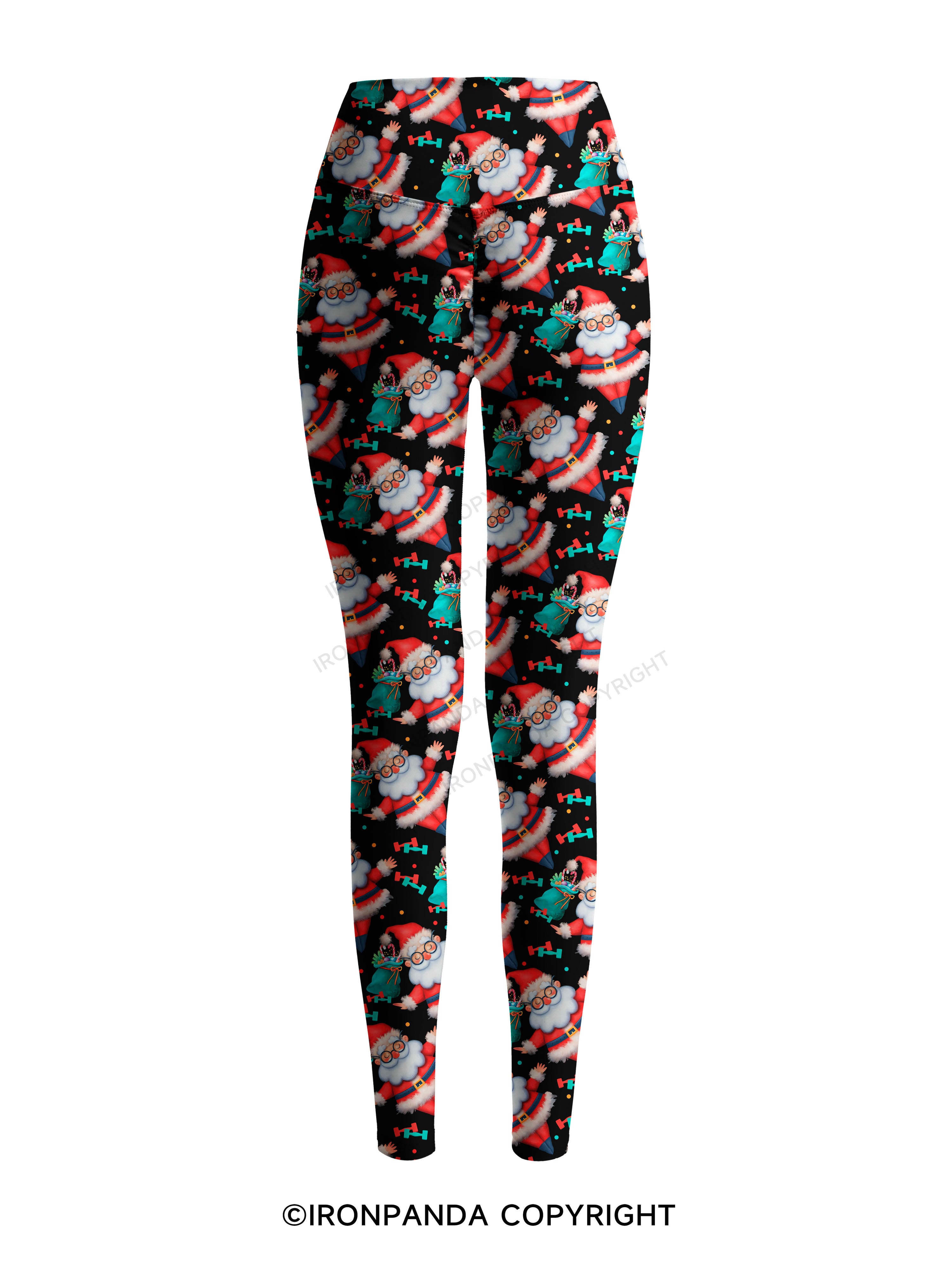 Funny Christmas Santa Knows When You Workout Printed Yoga Pants