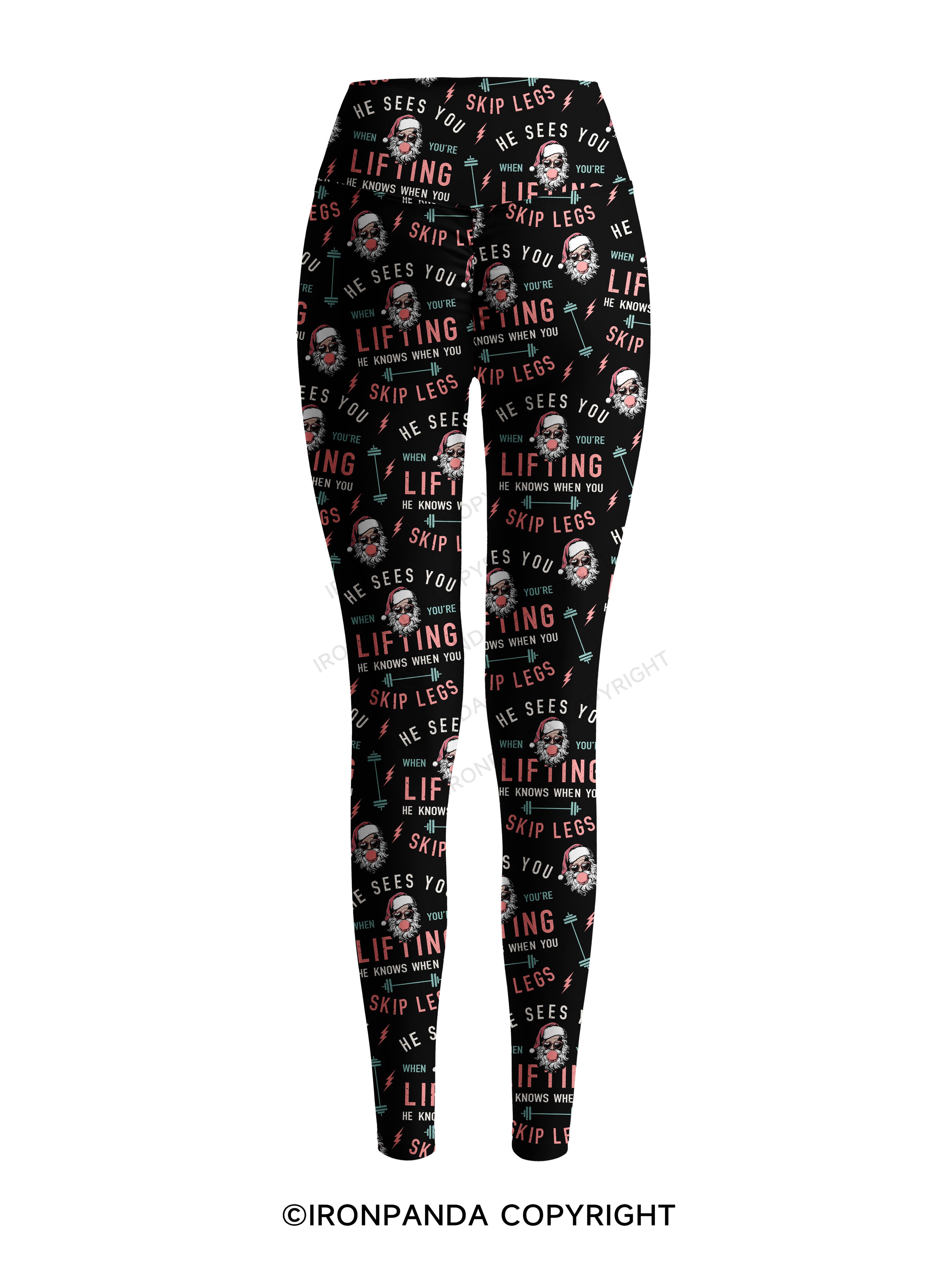 HE SEES YOU WHEN YOU'RE LIFTING Printed Yoga Pants