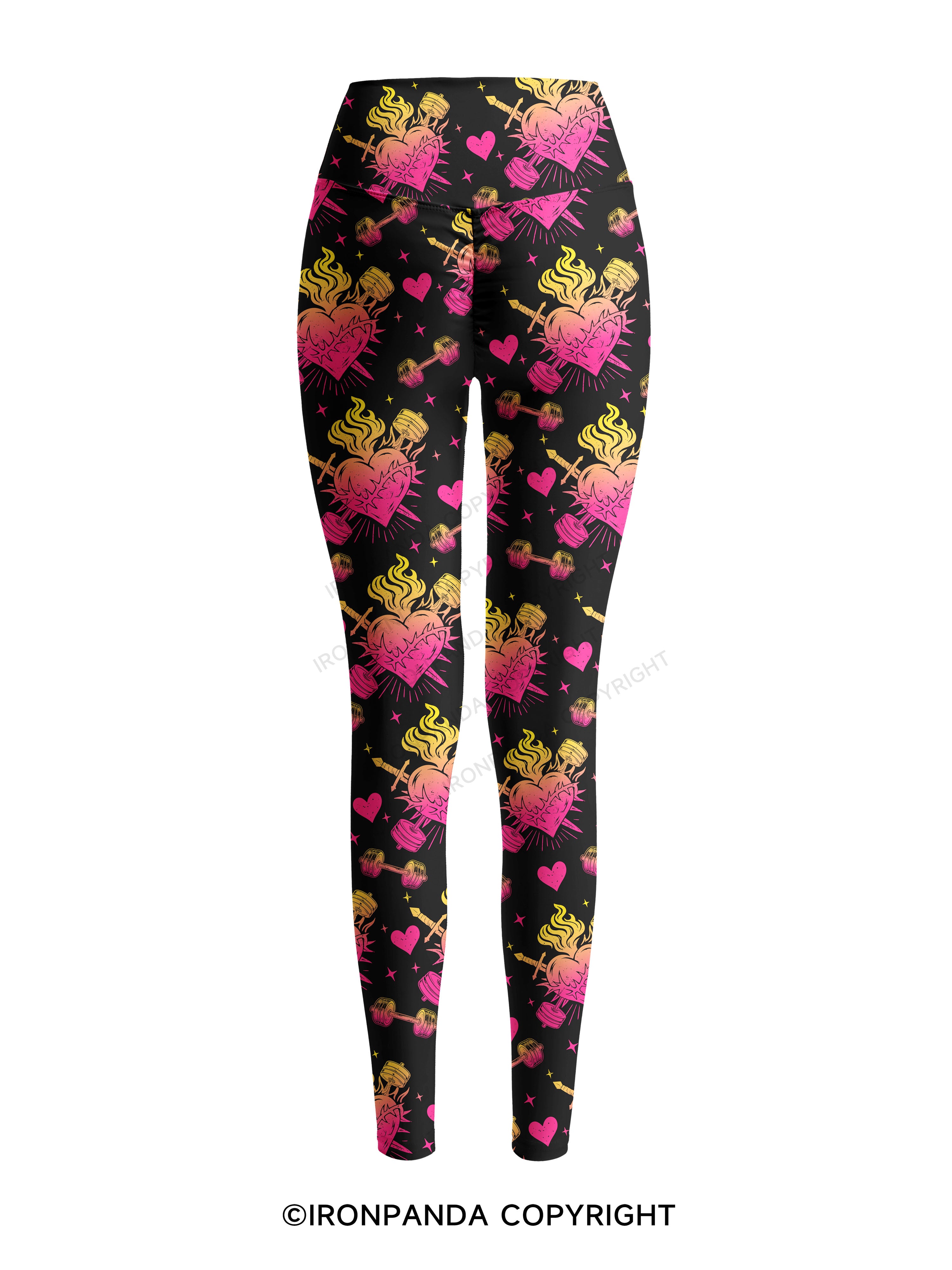 IRON HEART WITH FIRE Printed Yoga Pants