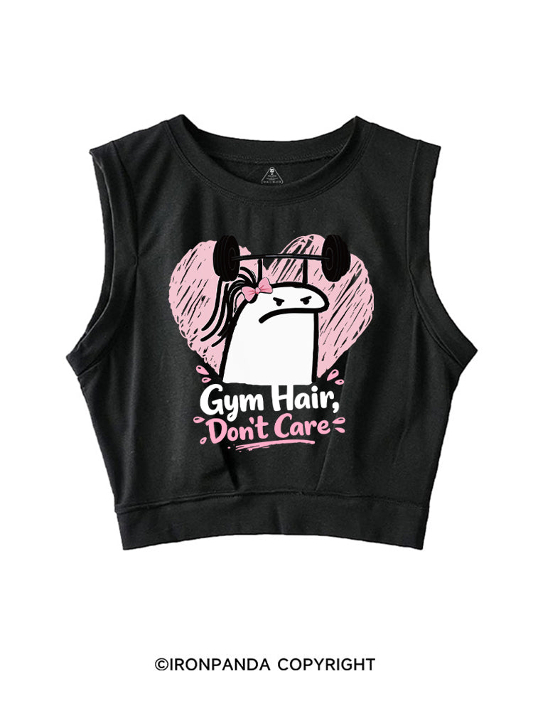 Gym Hair Don't Care Funny Gym SLEEVELESS CROP TOPS