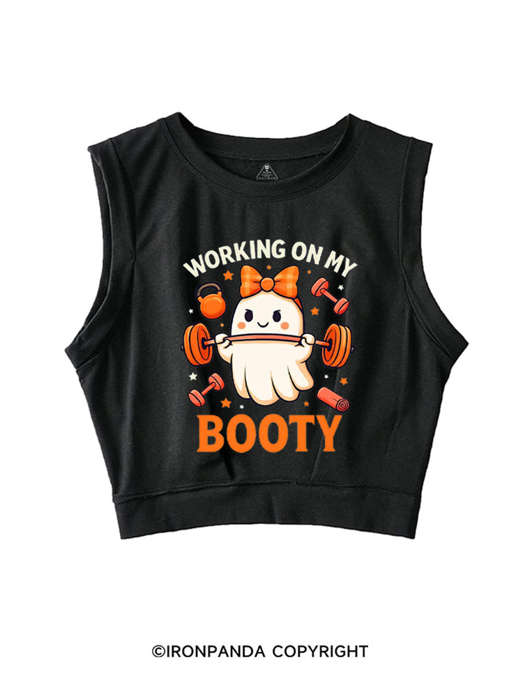 WORKING ON MY BOOTY FUNNY GHOST HALLOWEEN SLEEVELESS CROP TOPS