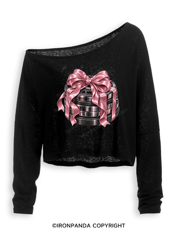 GIFTED GAINS Off Shoulder Long Sleeve Crop Top