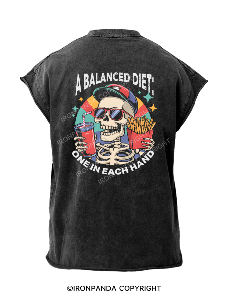 A Balanced Diet One in Each Hand Back Printed Cut Off Tank