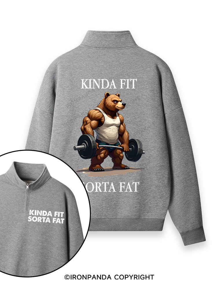 KINDA FIT SORTA FAT MUSCLE BEAR Double-Sided Printed Quarter-Zip Fleece Sweatshirt