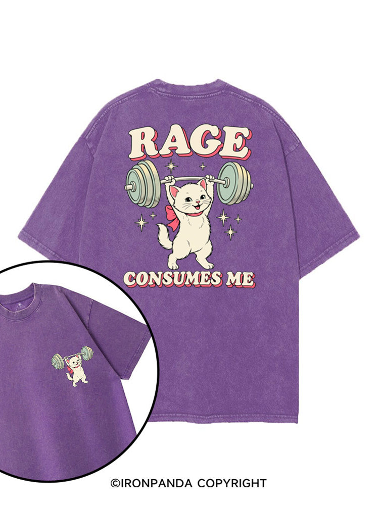 RAGE CONSUMES ME FUNNY CAT WEIGHTLIFTING printed Gym Shirt