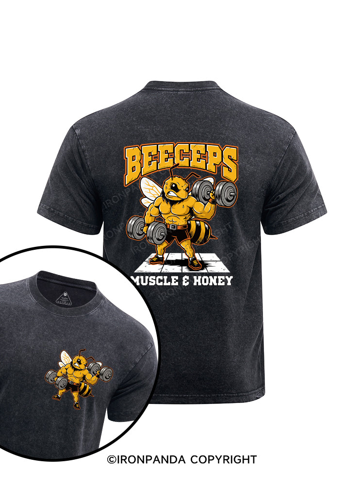 BEECEPS MUSCLE & HONEY Printed Washed Gym Shirt