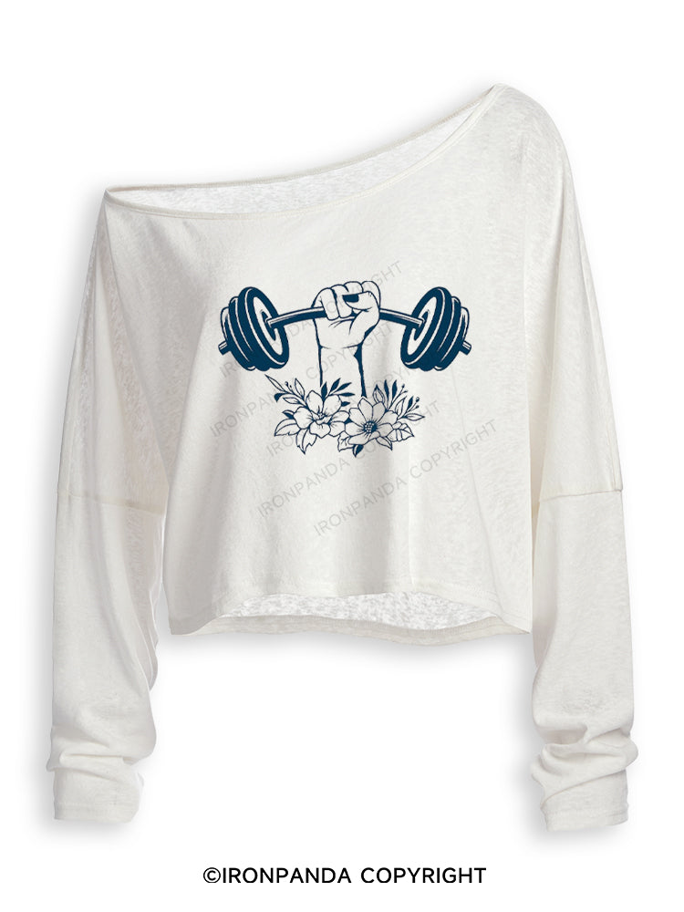 FLOWER POWERLIFTING Off Shoulder Long Sleeve Crop Top
