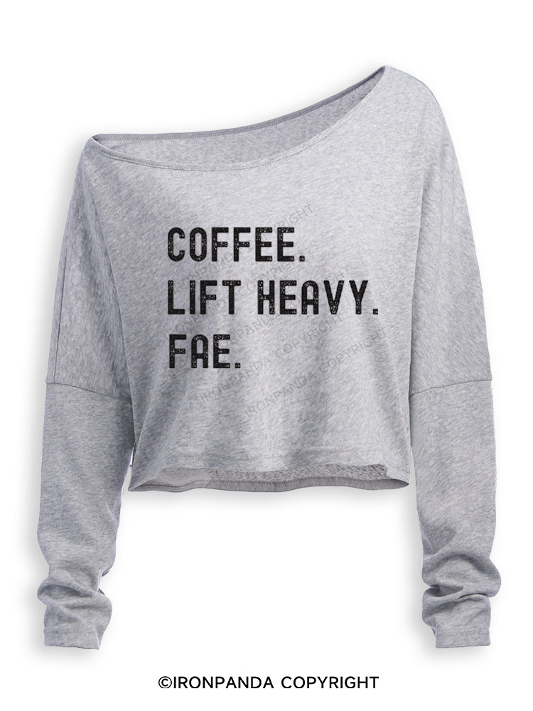 Coffee Lift Heavy Fae Off Shoulder Long Sleeve Crop Top