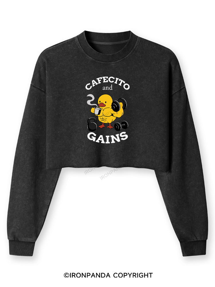 CAFECITO AND GAINS Washed Long-Sleeve Crop Top