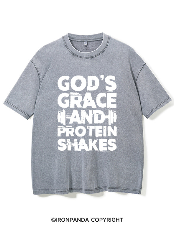 god's grace and protein shake Washed Gym Shirt