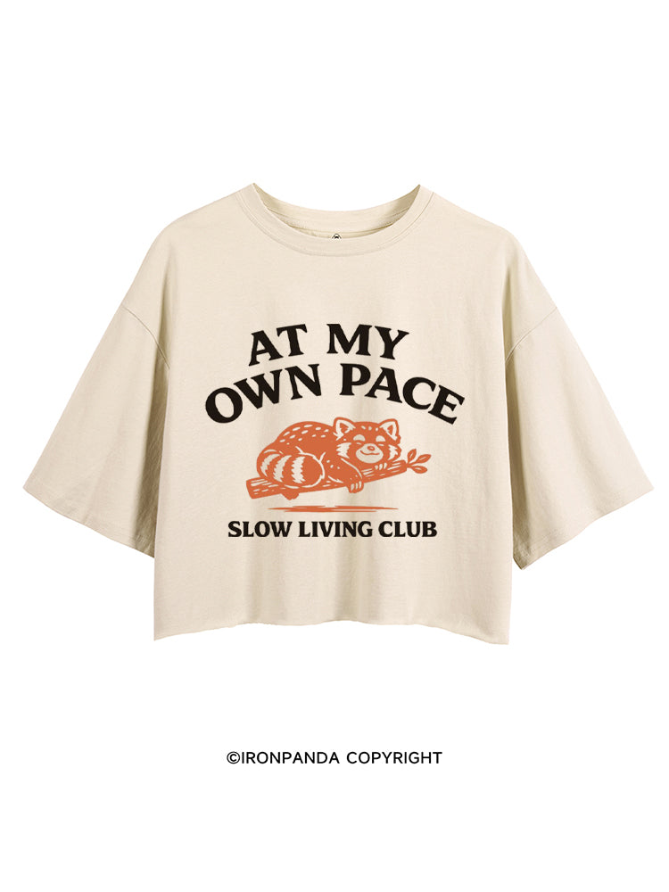 AT MY OWN PACE SLOW LIVING CLUB RACCOON CROP TOPS