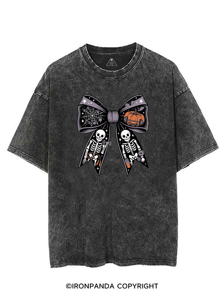 HALLOWEEN BOW SKELETON WORKOUT VINTAGE GYM SHIRT
