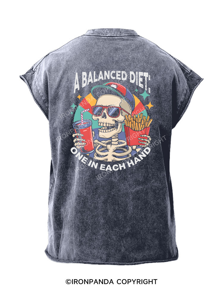 A Balanced Diet One in Each Hand Back Printed Cut Off Tank
