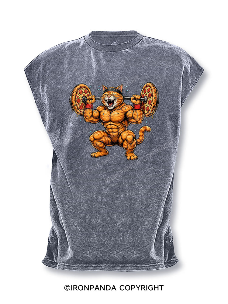 Pizza Squat Funny Buff Cat Cut Off Tank