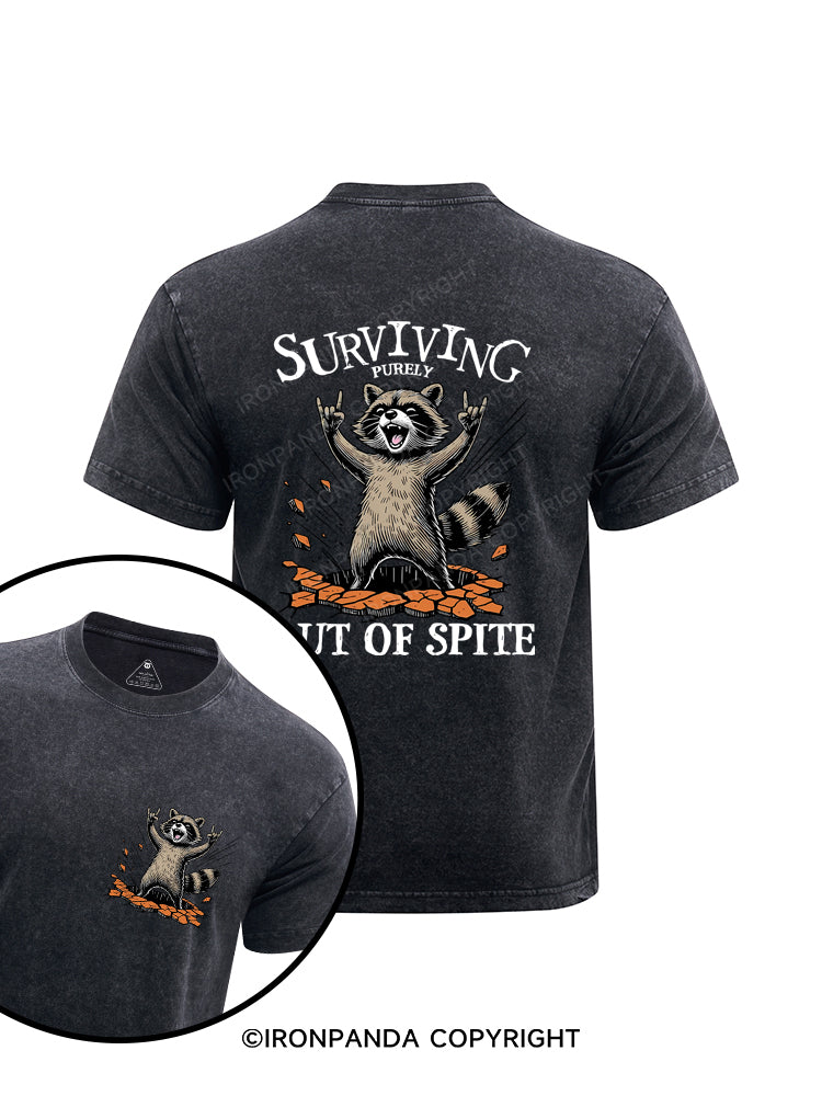 Raccoon Surviving Purely Out of Spite Printed Washed Gym Shirt