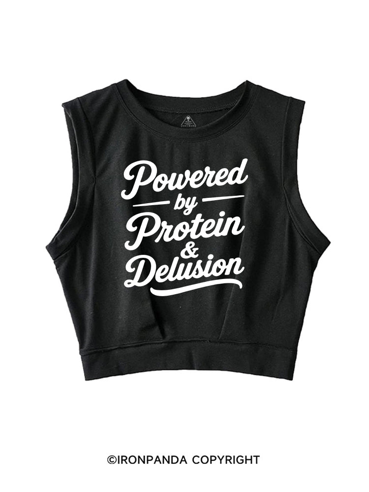 POWERED BY PROTEIN & DELUSION SLEEVELESS CROP TOPS