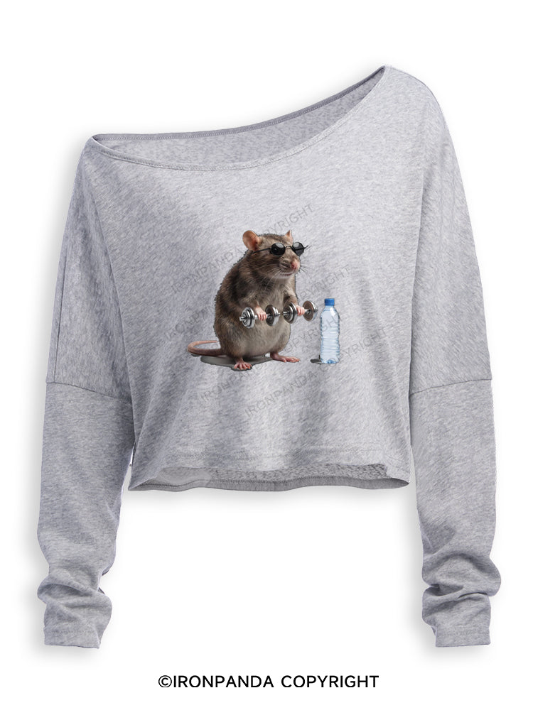 Funny Gym Rat Off Shoulder Long Sleeve Crop Top